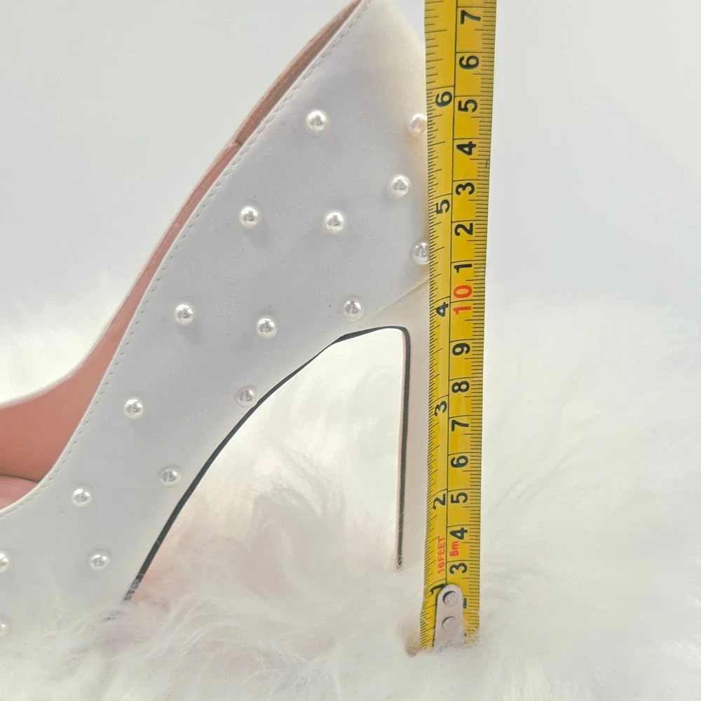 Lulus Pearl Pumps Womens 8 White Excellent Pointed Toe Stiletto Feminine Heels